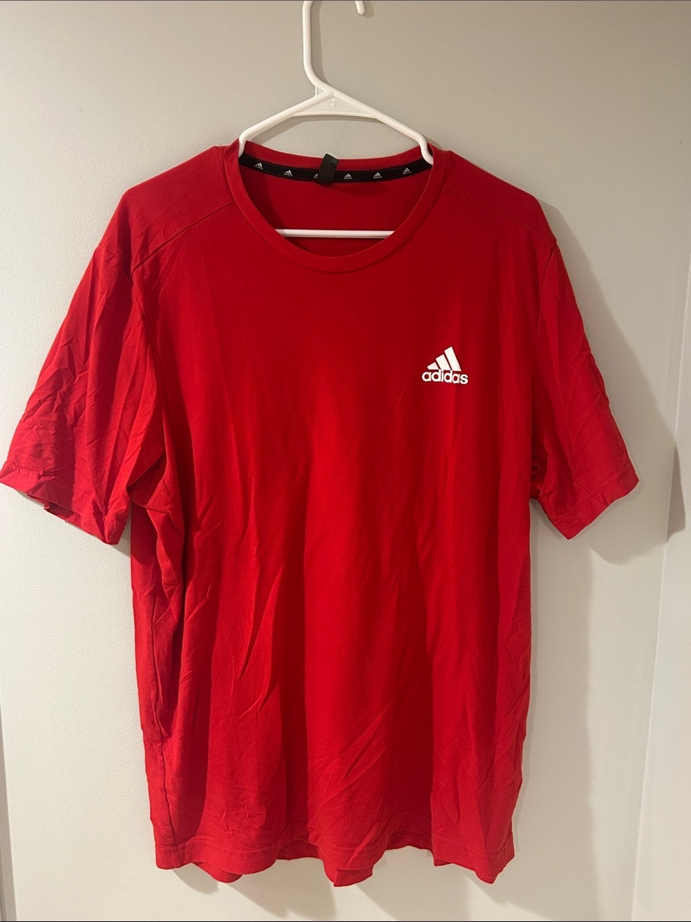adidas Red Short Sleeve Performance Tee with White Logo